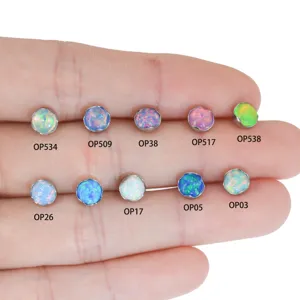 Titanium opal dermal top wavy bezel set body piercing jewelry 3-5mm internal thread.