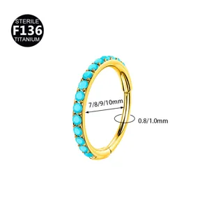 Titanium hinged segment ring with turquoise stones, ideal for nose piercing and cartilage earrings.