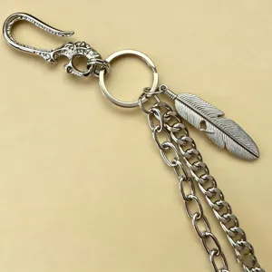 Hip-Hop Metall Hosenkette mit Feder-Anhänger, Klauenhaken und mehrlagigen Gliederketten.