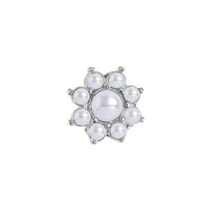 Stainless steel flower dermal anchor piercing jewelry with synthetic pearls and sparkling crystals.