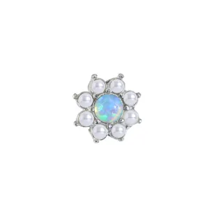 Opal flower dermal anchor piercing jewelry, stainless steel body piercing top for women.