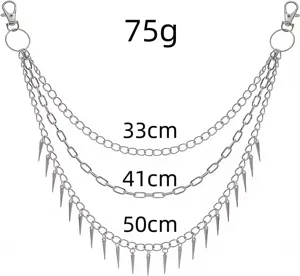 Punk hip-hop multi-layer metal pants chain with spikes, cool unisex street fashion waist chain.