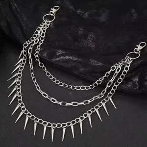 Punk hip hop multi-layer metal chain pants chain with sharp spike charms for edgy streetwear styling