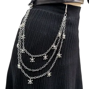 Punk Style Metal Skull Pentagram Multi Layer Pants Chain Hip Hop Streetwear Waist Chain Jewelry For Women