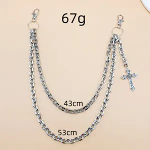 Punk multi-layer metal pants chain with cross pendant, hip-hop wallet chain for men women.