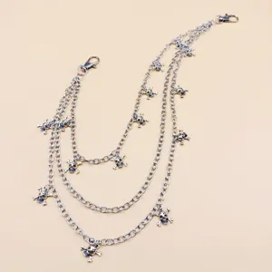 Punk style multi-layer skull waist chain detail, metal hip hop pants chain for women street wear
