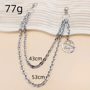 Punk style multi-layer metal pants chain with pentagram pendant, cool hip-hop waist jewelry.
