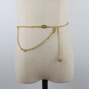 Gold metal chain belt for women, stylish waist chain with designer inspired links, adjustable.