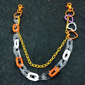 Multi-layer acrylic chain hip hop pants chain with colorful heart charms for women.