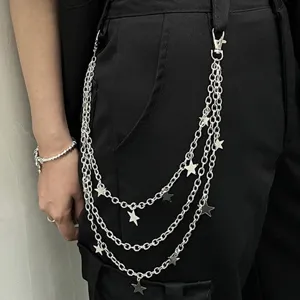 Punk style multi-layer star pants chain detail, cool metal hip hop waist chain for women.