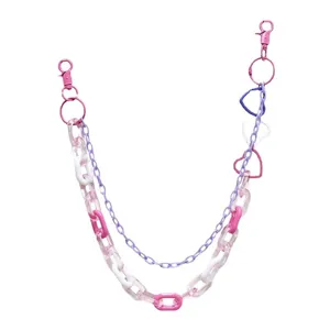 Colorful acrylic and metal multi-layer pants chain with heart charms, perfect for hip hop style.