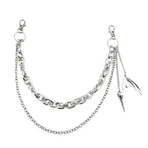 Gotische Punk mehrschichtige silberne Hosenkette Taillenkette mit Flügel Totenkopf Anhänger.