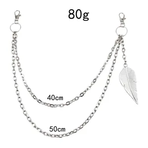 Punk stijl meerlaagse metalen broekketting met bladhanger voor hip-hop decoratie