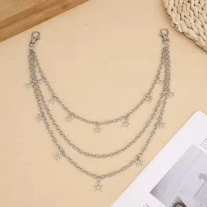 Punk style multi-layer waist chain with star pendants, silver metal pants chain for women.