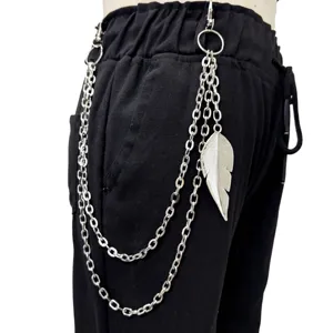Punk Hiphop Meerlaagse Tailleketting Met Grote Boomblad Hanger Metalen Broekketting Streetwear Mode Sieraden Voor Mannen En Vrouwen