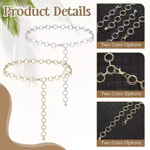 Women retro metal circle waist chain stylish body chain adjustable fashion jewelry accessory