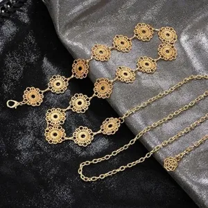 Retro metallische hohle Blumen Scheibe Taillenkette Körperkette für Damen, sexy Mode Accessoire.