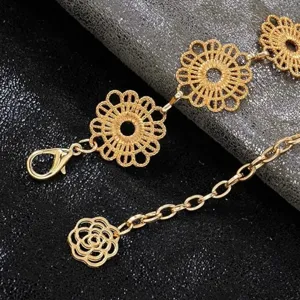 Vintage goldene Metall hohle Blume Taille Kette Detail, Mode Körperkette Schmuck.