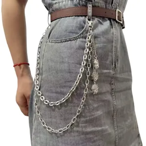 Punk style multi-layer metal waist chain with spider pendants for cool outfits.