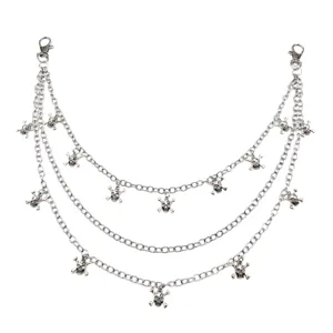 Punk style metal skull multi-layer pants chain streetwear gothic waist chain for women.