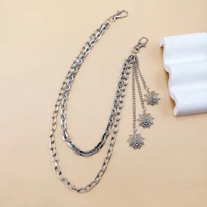 Punk style multi-layer metal pants chain with spider web charms, cool gothic waist chain.