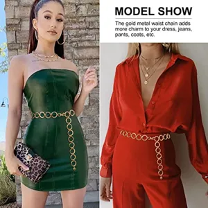 Catena da vita vintage in metallo dorato, cintura gioiello di tendenza per abiti e jeans.
