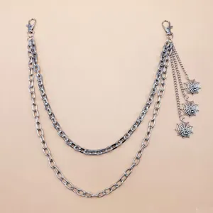 Punk style multi-layer metal pants chain with spider web pendants, cool retro gothic jewelry.