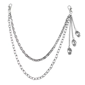 Retro punk style multi-layer metal skull chain waist chain pants chain for men and women.