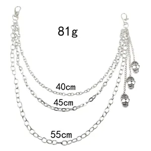 Punk mehrschichtige Metall Totenkopf Hosenkette, silberne Kette mit Längen 40 bis 55cm.
