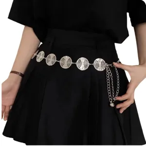 Women Fashion Metal Waist Chain Punk Hip Hop Round Cutout Body Chain Adjustable Waistband Body Jewelry Accessories