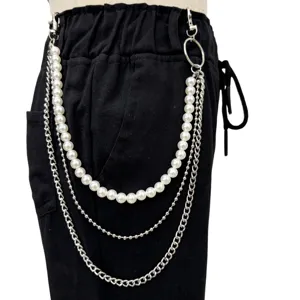 Damen Vintage Mehrschichtige Taillenkette Punk Stil Metall Künstliche Perle Kette Hip Hop Hose Kette Körper Schmuck Zubehör