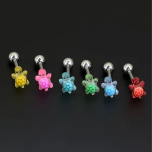 Acier inoxydable mignonne petite tortue résine dessin animé piercing langue bijoux image.