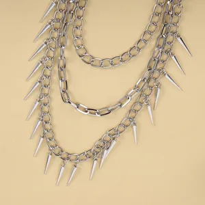 Punk hip-hop multi-layer metal chain waist chain featuring cool rivet spikes for daily wear