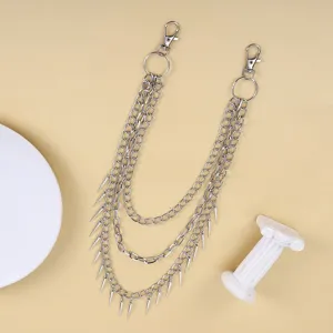 Punk style multi-layer metal chain with spike pendants, cool waist chain detail view.