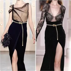 Chic metal chain belt for women, punk style adjustable waist accessory for evening dress outfits.