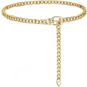 Gold chain belt for women, adjustable punk metal waist chain fashion accessory