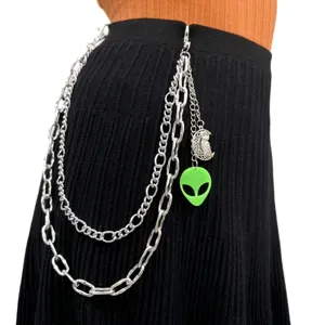 Punk Hip Hop Catena per Pantaloni in Metallo Multistrato Gotico Alieno Gufo Ciondolo Catena da Vita Gioielli di Moda per Donne