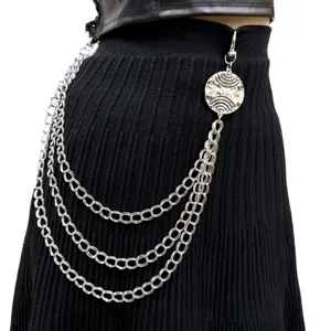 Punk Multi-Layer Metal Waist Chain Hip Hop Street Style Pants Chain Silver Tone Body Jewelry Accessories For Women