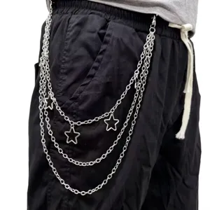 Punk multi-layer metal waist chain with hollow stars for women, trendy pants chain jewelry.