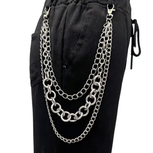 Hip Hop Punk Catena Multistrato Catena da Vita Unisex Placcato Argento Metallo Catena da Pantaloni Streetwear Gioiello