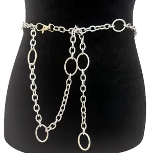 Silberne Metall Taillenkette für Damen Hip Hop Stil Körperkette mehrschichtiger Ovalring Gürtel
