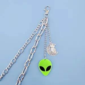 Catena da pantaloni in metallo hip-hop con ciondolo alieno e gufo luna per uomo e donna.
