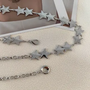 Catena da vita a stella argentata per donna, catena corpo punk cintura regolabile.