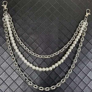 Multi-layer punk style chain and faux pearl pants chain waist jewelry for women fashion.