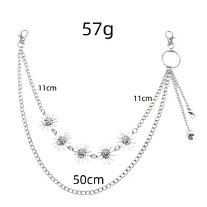 Punk hip hop multi layer metal waist chain with sun face and skull pendant pants accessory