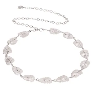 Chaine de taille feuille en metal argente pour femme corps bijoux tendance reglable