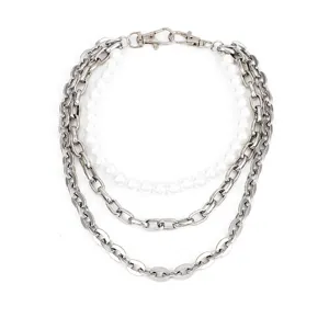 Punk multi-layer metal chain and faux pearl waist chain stylish pants jewelry accessory
