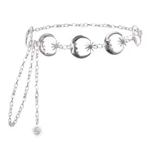 Silver metal waist chain with moon star charms punk body chain for women fashion apparel