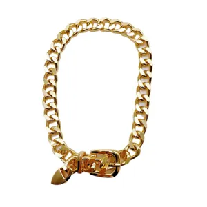Gold chunky chain necklace for women, vintage statement collar necklace with buckle.