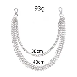 Double layer metal pants chain hip hop punk style silver waist chain accessories 93g